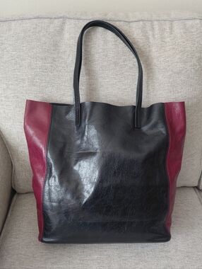 Eileen Fisher Black and Burgundy Leather Tote Bag